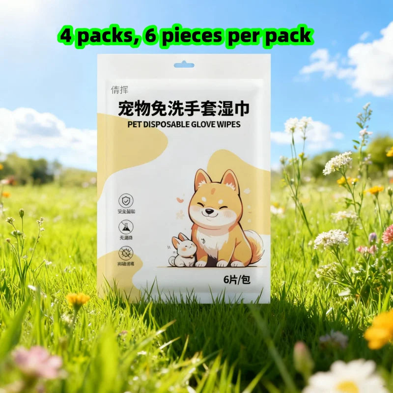 4 Packs, 6 Pieces Per Pack, Pet No-Wash Gloves, Cat Bathing, Pet Wipes, Dog Dry Cleaning Cleaning Gloves, Sterilization, Deodorization, No-Wash Magic Tool