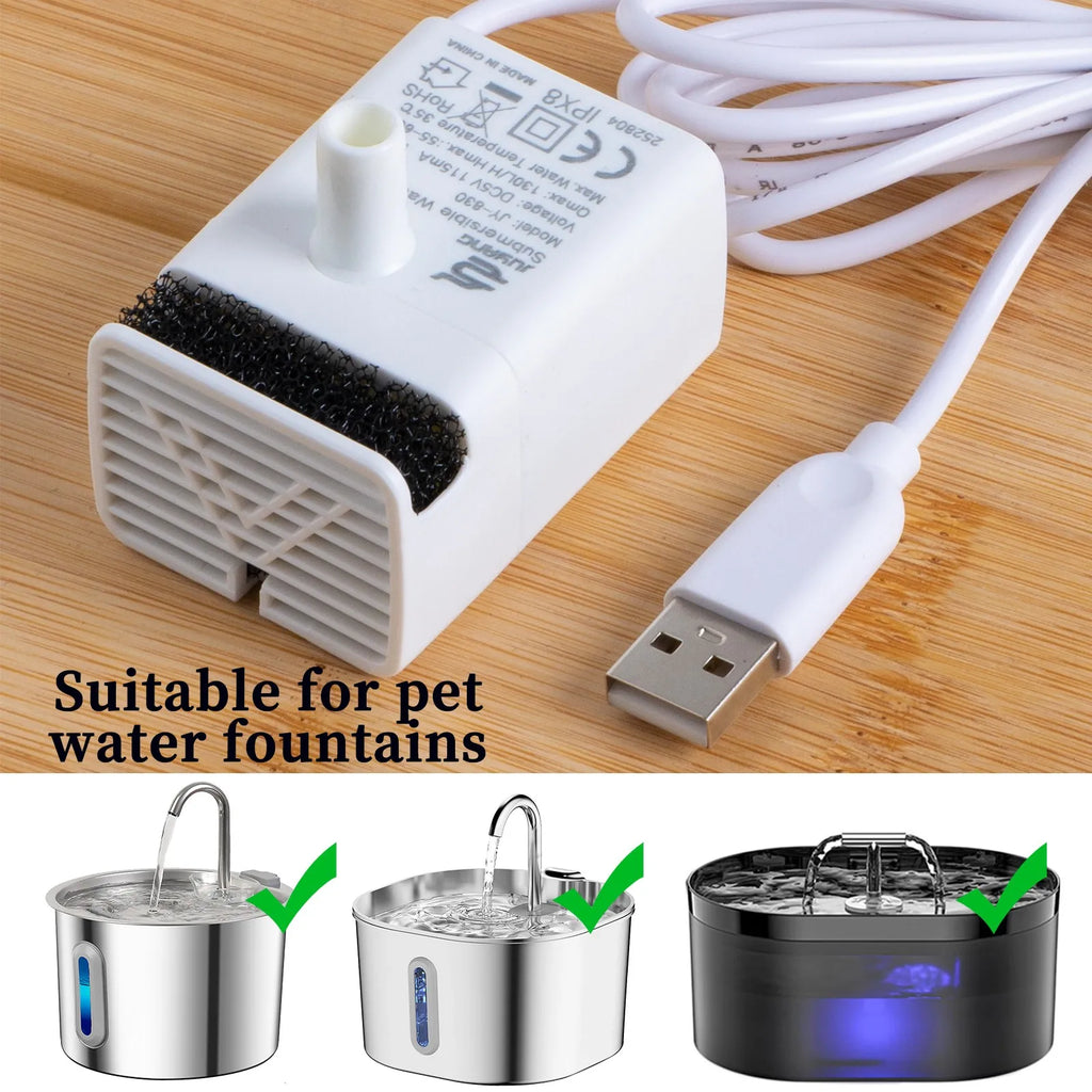 Cat Water Fountain Pet Water Pump Replacement for Cat Drinking Dispenser Pet Accessories Ultra-Quiet USB（No Plug Water Pump）