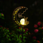 1pc Solar Lawn Light - Cat Paw & Butterfly Design with Moon & Stars, Outdoor Garden Decor Light, Iron Light for Yard, Party Gift