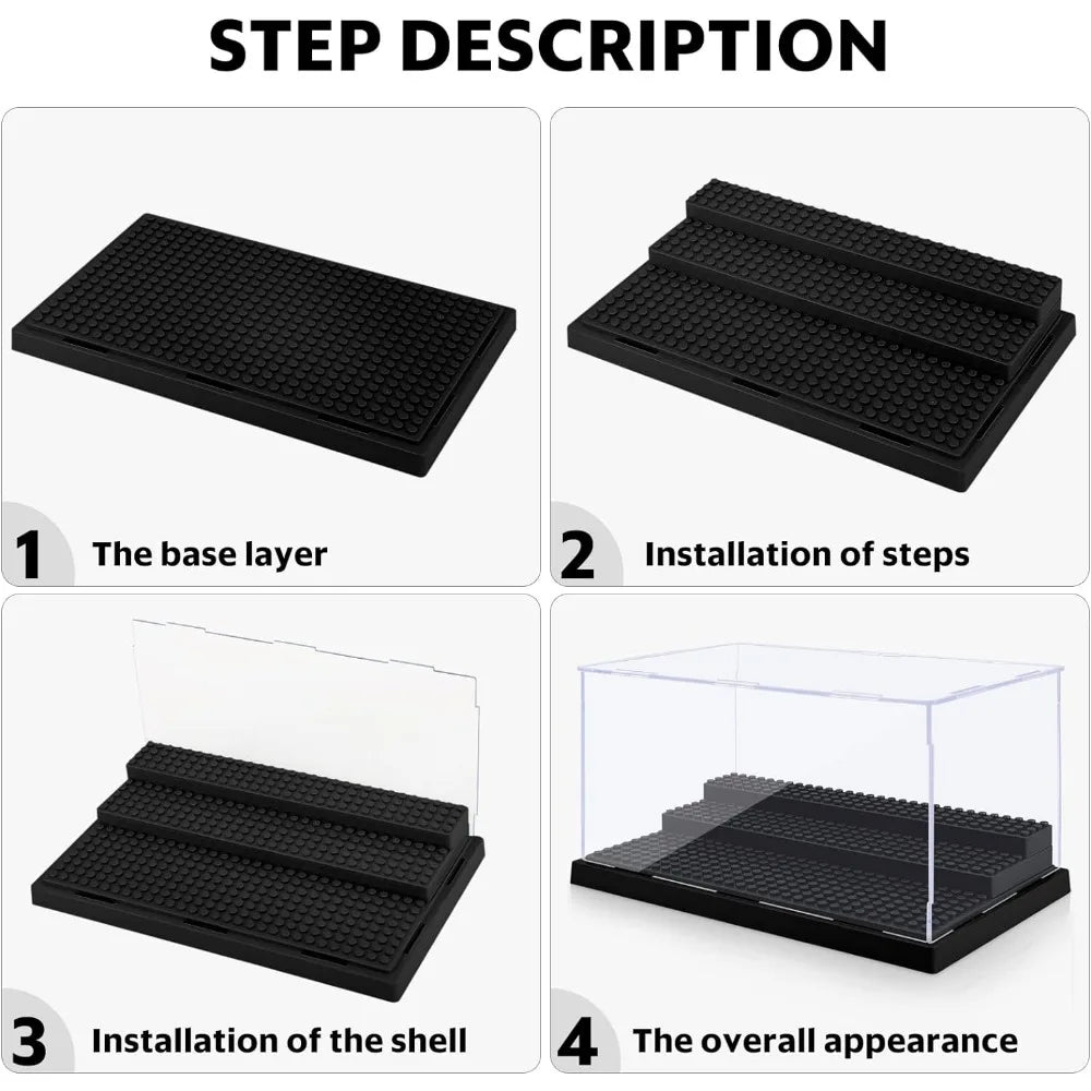 1pc Acrylic Display Case for Model Action Figures Blocks with 3-Tiered Steps Clear Dustproof Acrylic Display Box Storage