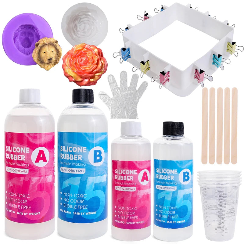 Fast Cure Silicone Mold Making Kit Translucent Silicone Rubber Non-Toxic Liquid Mold Making Silicone for 3D Molds Resin Molds
