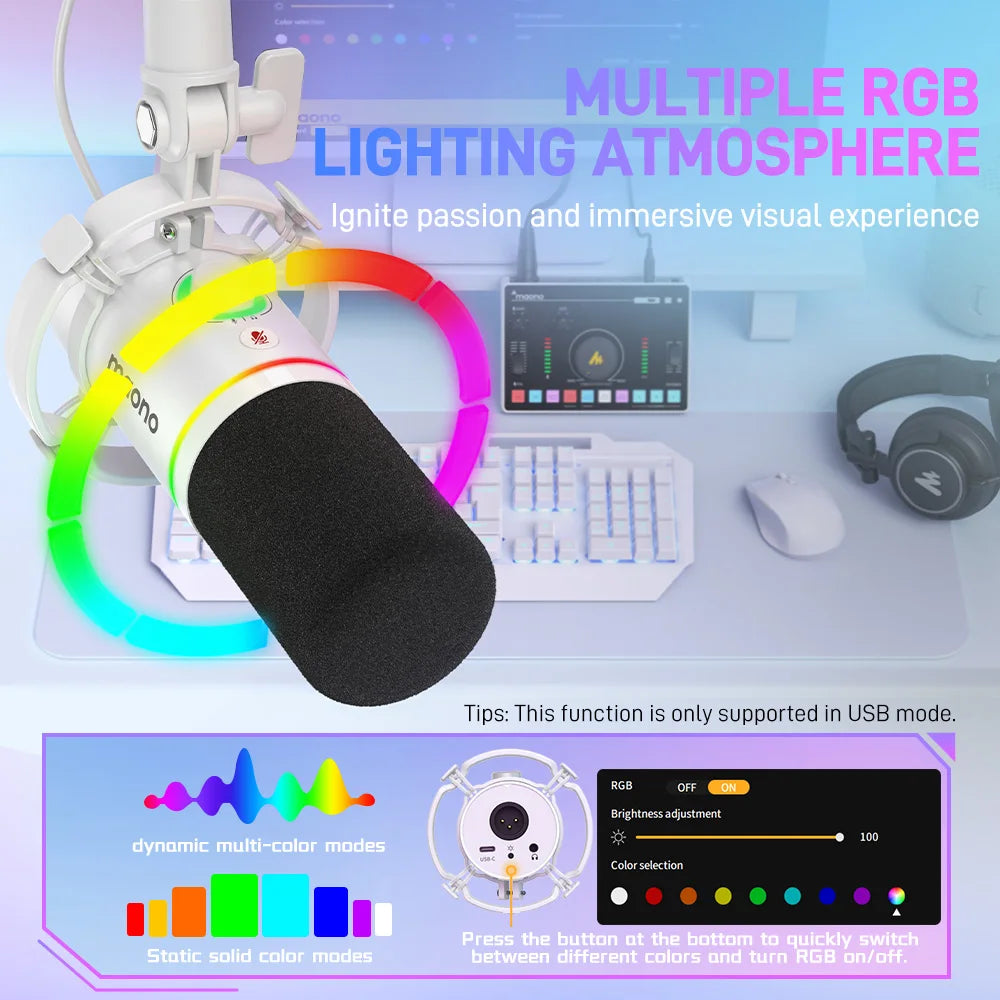 maono PD200X RGB Gaming Microphone Dynamic Microphone USB/XLR Dual Mode Microphone Podcast Mic RGB XLR/USB Gaming Podcasting Mic