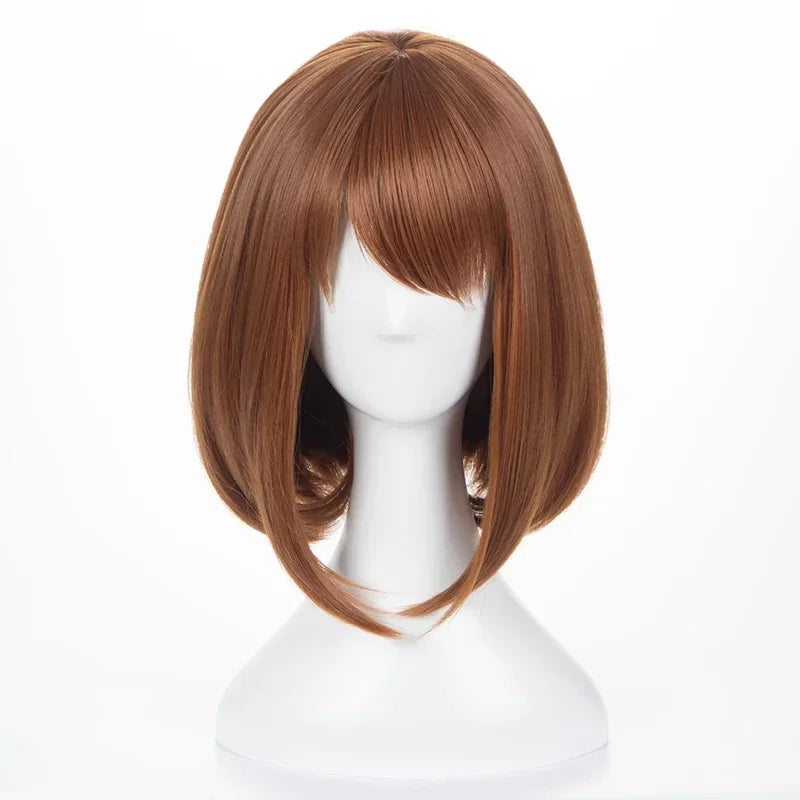 Anime My Hero Academia Ochako Uraraka Wigs Short Synthetic Brown Bob Heat Resistant Cosplay Costume Wig