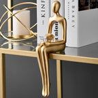 Gold Thinker Statue Bookshelf Sculpture Figurine, Holding Book Style, Modern Desk Decor
