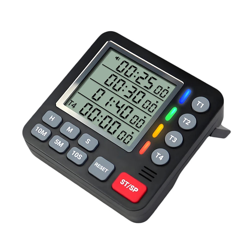 4 Channels Digital Timer Timing Kitchen Timer Learning/Catering Use LCD Display Mute Flashing Timer with Magnetic Back Stand