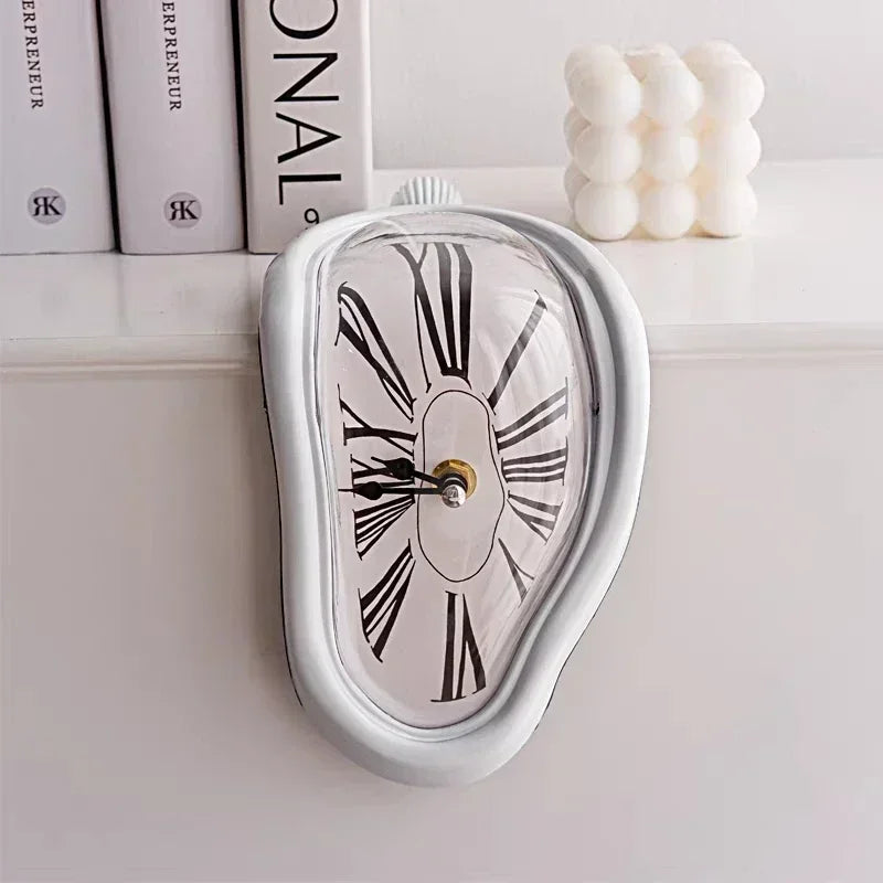 Surreal melting wall clock Salvador Dali style distorted wall decor, black/gold/silver/white