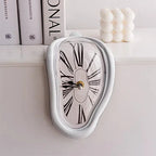 Surreal melting wall clock Salvador Dali style distorted wall decor, black/gold/silver/white