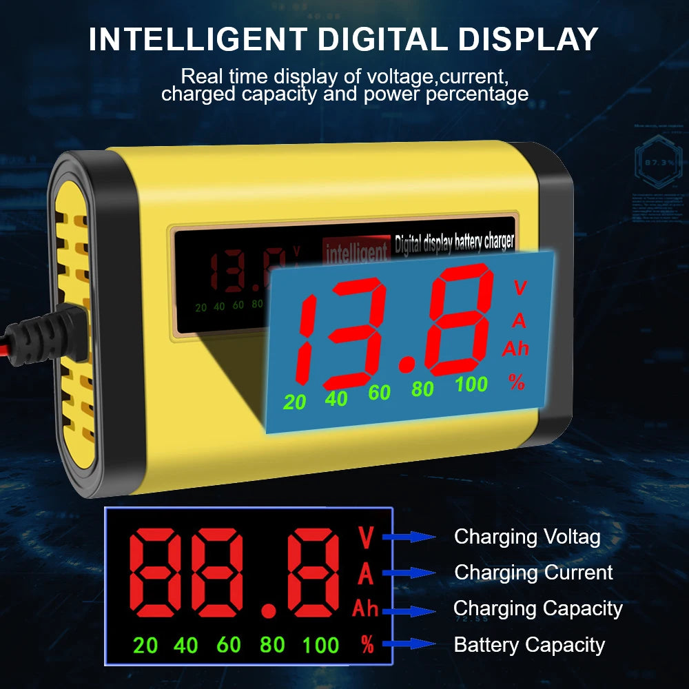 2A 12V Automotive Battery Chargers 3 Stages Intelligent Pulse Repair Car Battery Maintance Storage Cell Charging Device Digital