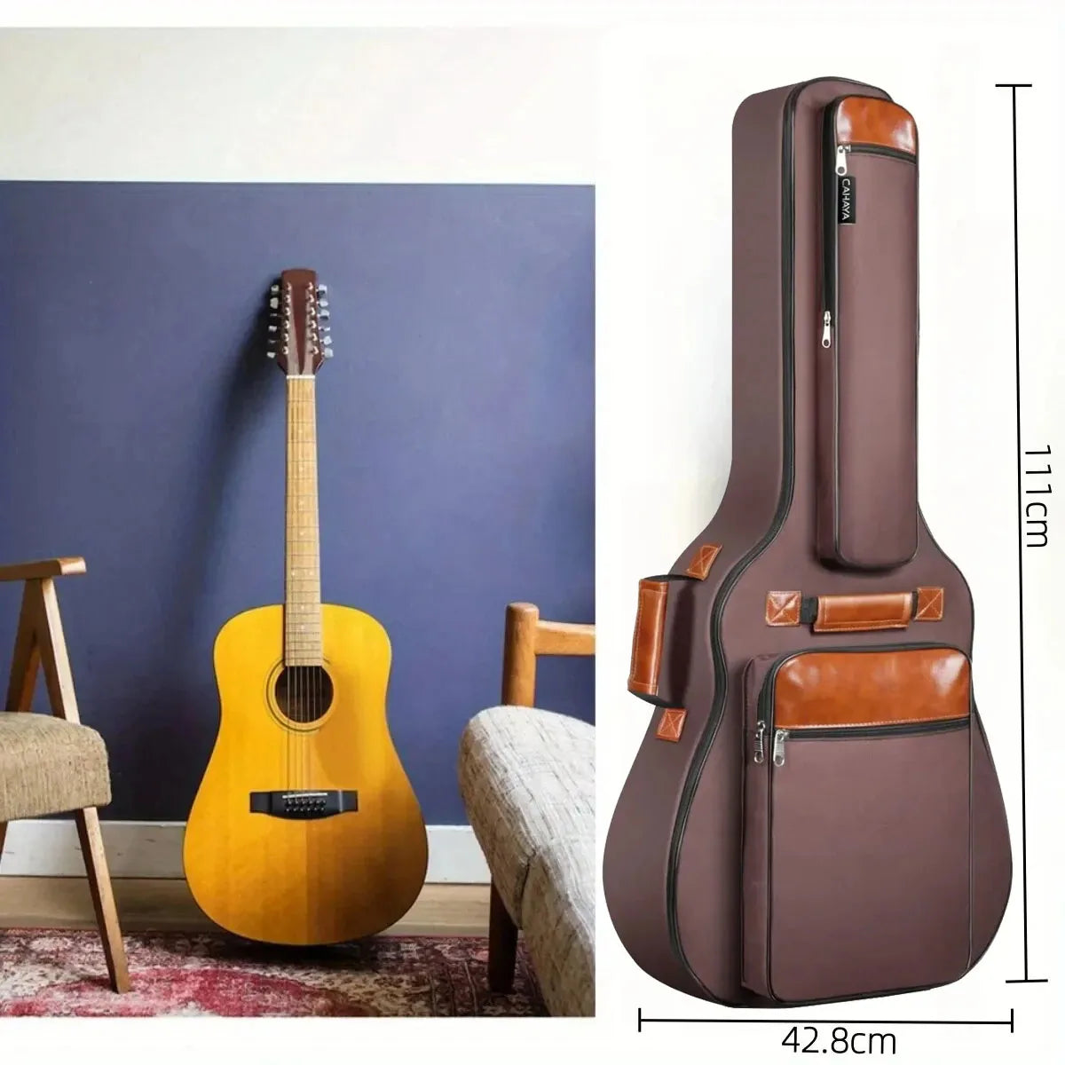 Acoustic Guitar Bag 41 Inch Thickened Waterproof Oxford Nylon Double Straps Cotton Padded Guitar Case Gig Backpack