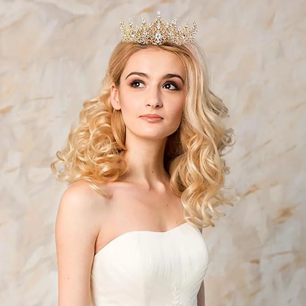 Gold Crystal Rhinestone Queen Tiara Crown for Women Hair Accessory for Prom Pageant Party
