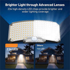 234 LED Solar Motion Sensor Security Flood Light, Dusk to Dawn, Split Panel 16.5ft Cable