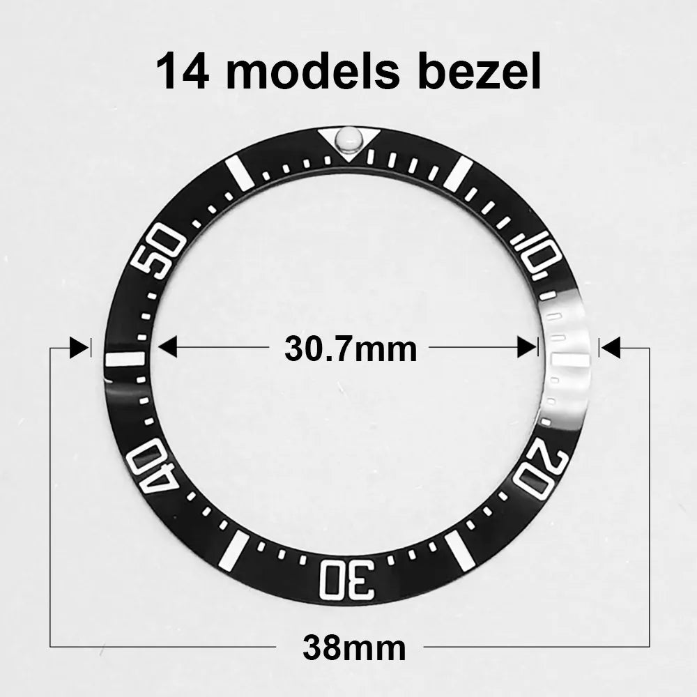 Ceramic sloped luminous watch bezel insert 38-30.7mm fits 40mm case, assorted colors
