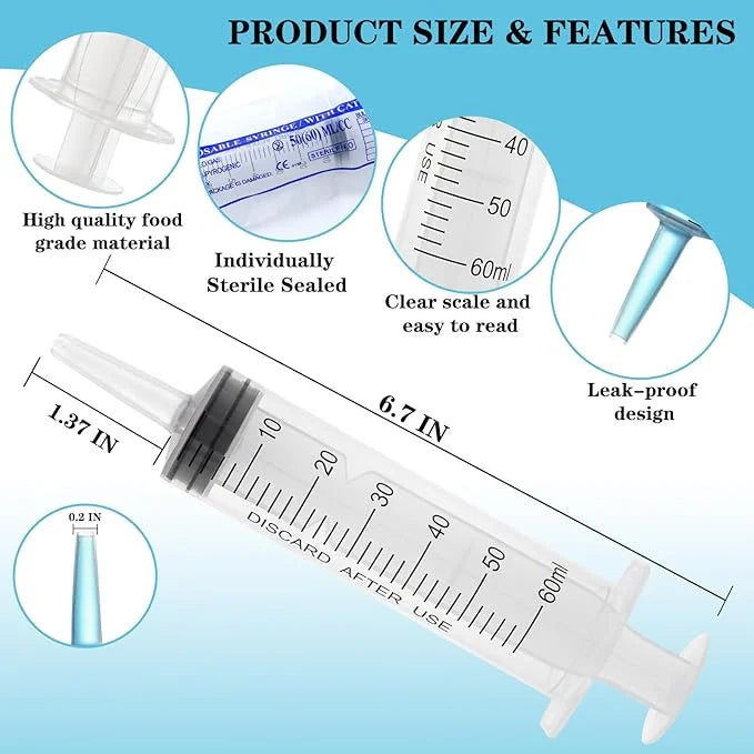 60ml Syringe With 1m Hose Plastic Syringe Pet Feeding Syringe with Lid Measuring Syringe for Lab, Dispensing, Watering Pumping