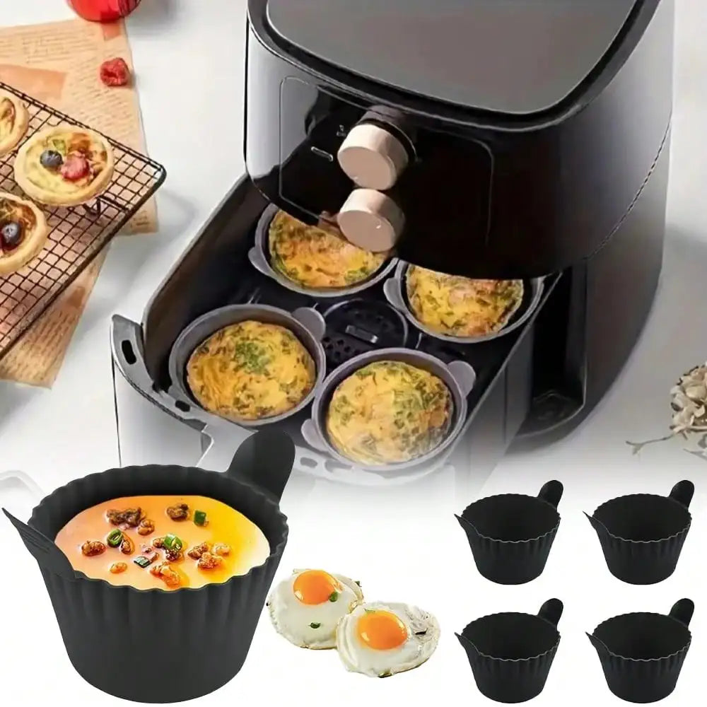 1/4PCS Reusable Silicone Air Fryer Liners and Baking Cups Accessories for Eggs Cakes Meatballs Non-Stick Kitchen Baking Tools