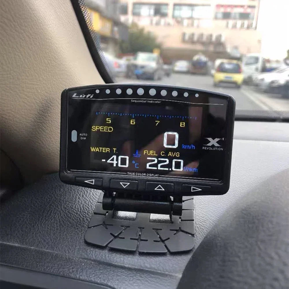 Lufi X1 OBD2 Digital Gauge Turbo Boost Oil Pressure Water Temperature for Car Air RPM Fuel Speed EXT Oil Meter OBD HUD Display