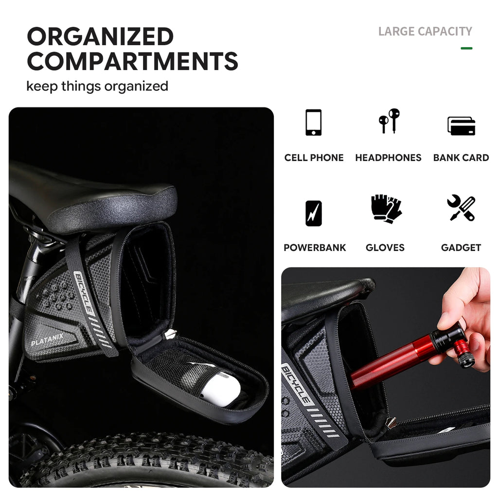 PLATANIX TZ07 Bicycle Tail Bag Saddle Bag Mountain Bike EVA Hard Shell Road Bike Rear Bag Riding Equipment Accessories