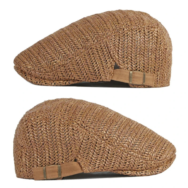 Summer Beret Hat Men Full Mesh Herringbone Cap Breathable Peaked Ivy Cap For Women Daily Wear Sunshade Cabbie Hat Visor