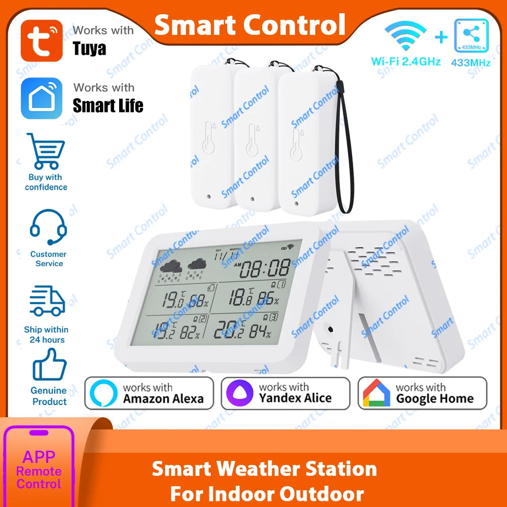 Tuya Weather Station Indoor Outdoor Wireless Thermometer Hygrometer With Temperature And Humidity Sensor Gauge Meter Monitor