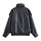 Women's Jacket Fall 2025 New Black Long Sleeve Pebble Faux Leather Jacket Motorcycle Style Personality Fashion