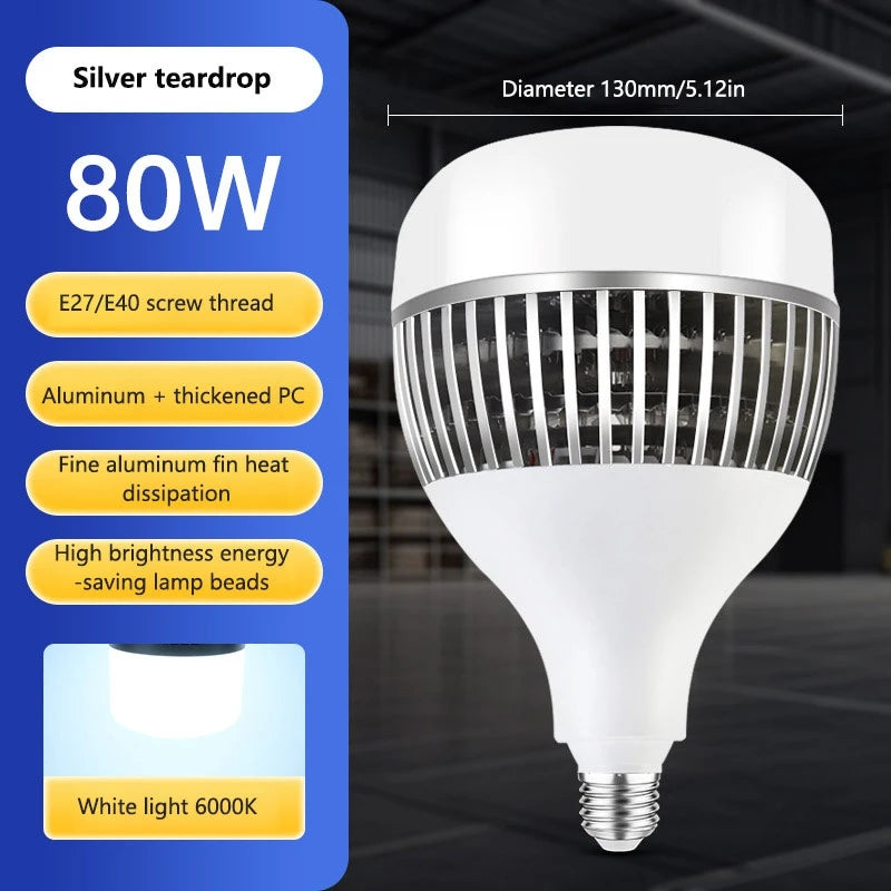 High Power 30W/100W/150W/300W E27 LED Bulb 220V 6500K High Brightness Energy Saving Lamp for Home Garage Warehouse Office Use