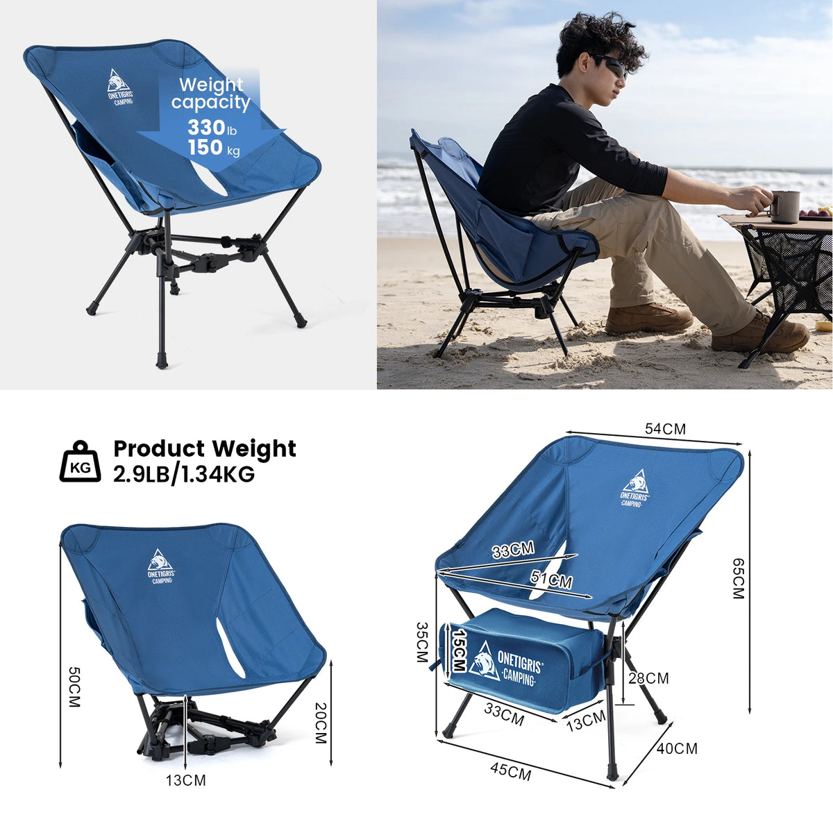 OneTigris Tigerblade Foldable Camping Chairs Lightweight Folding Chair Backpacking Moon Chairs for Travel Beach Fishing Relaxing