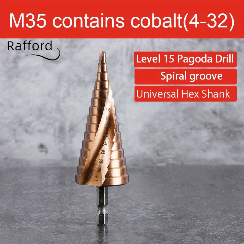 Rafford 4-12/4-20/4-32mm M35 Cobalt Step Drill Bit Tapered HSS-CO HSS Drill Bit Spiral Groove Triangle Shank For Stainless Steel