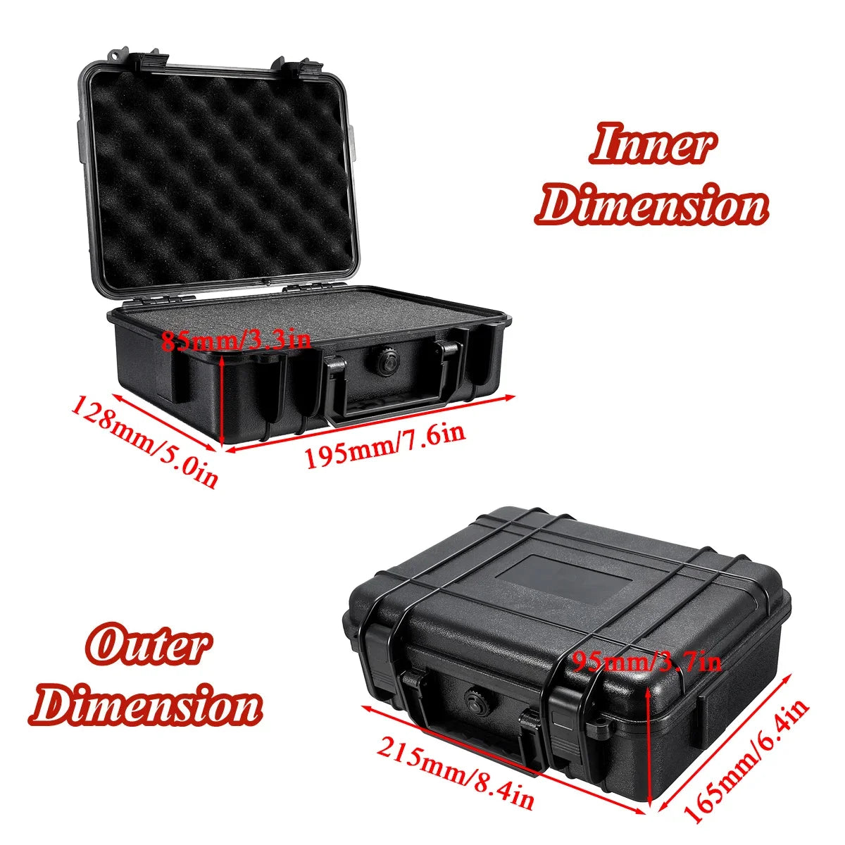 Waterproof Hard Carry Case with Foam Insert Storage Box, 7 Size Options