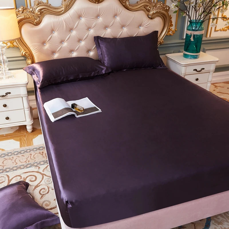 Satin Sheets Fitted Sheet Solid Color Rayon Mattress Cover Elastic Band Bed Sheet King 200x200 200x220 No Pillowcase Beddings