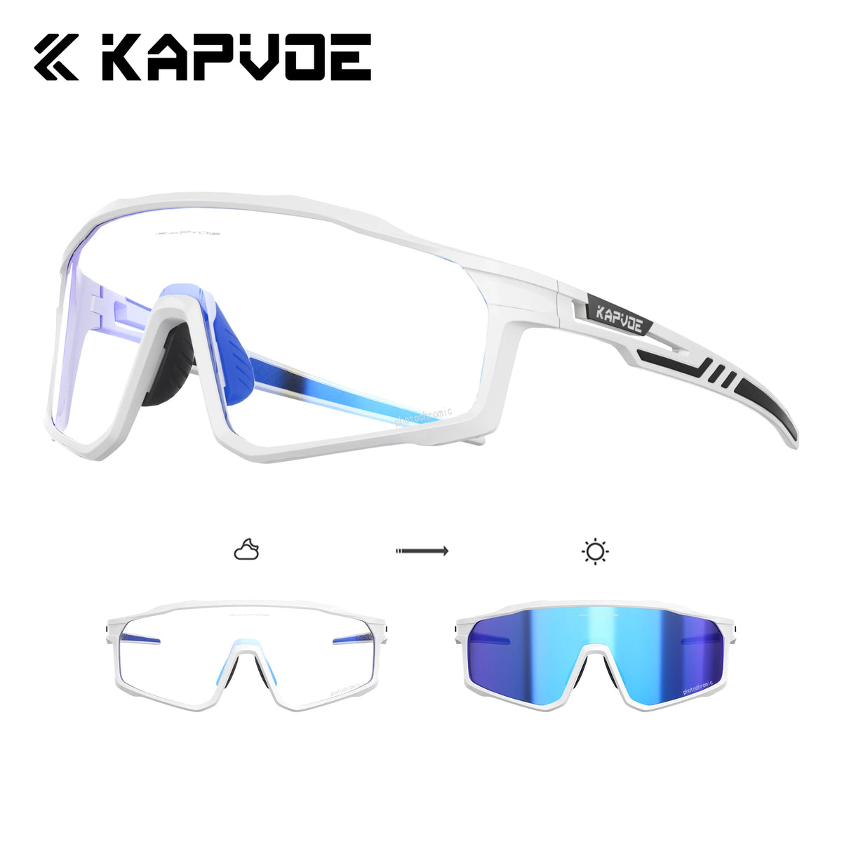 Kapvoe M/L Size Photochromic Cycling Glasses Large Head Sports Sunglasses for Men Women UV400 Bike Glasses Hiking Eyewear