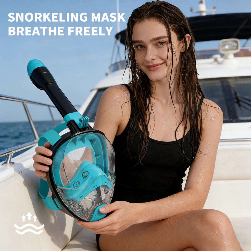 Full Face Snorkel Mask for Adults & Teens, 180° Panoramic View Snorkeling Gear with Removable Camera Mount, Anti-Fog Leak-Proof