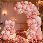 118Pcs Pink and White Bow Balloon Arch Kit, 21inch Pink Bow Foil Balloons Paired with Pink and White Latex Balloons, Ideal for Valentine's Day Parties, Ladies' Bachelorette Parties, Weddings, and Girls' Birthday Party Decorations