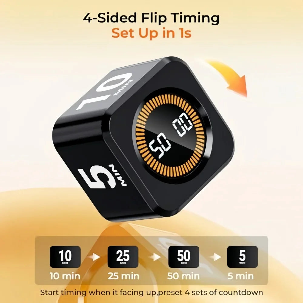 Pomodoro Flip Digital Timer Silent Visual Countdown 5/10/25/50min Kitchen Study Black/White