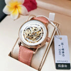 Augulas Genuine Hollow-Out Diamond-Encrusted Fully Automatic Mechanical Watch for Women, Fashionable and Simple, Luminous Waterproof Watch for Female Students, Trendy, the Best Gift for Her, No Battery Needed