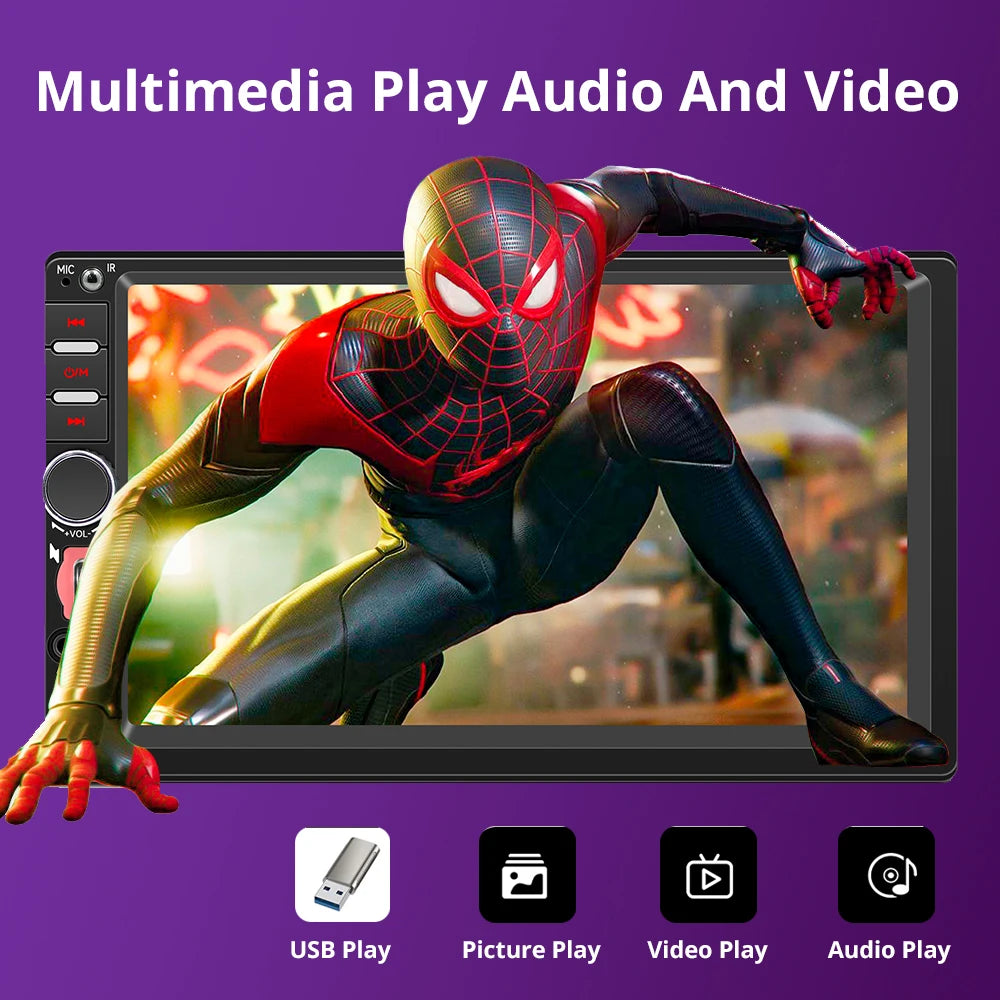 2Din 7'' Bluetooth Car Radio Wireless Carplay Android Auto MP5 For Car Mirror Link Type-C Charging AUX FM Universal Car Audio