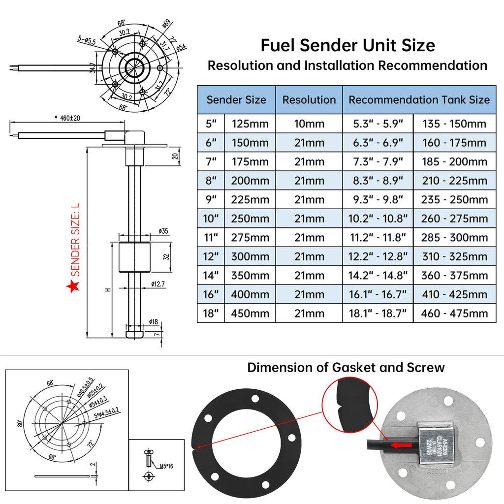 150mm-600mm Water Fuel Level Sensor 0-190Ohm/240-33ohm Sensor for Marine Boat Yacht Car Oil Liquid Tank Fuel Sender Unit Sensors