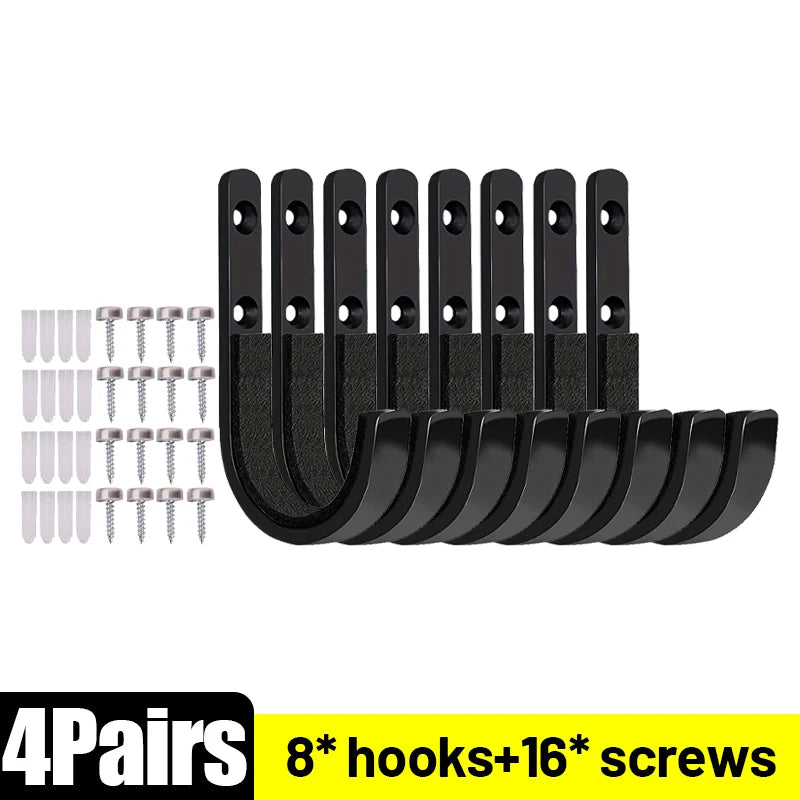 Carbon Steel Wall Mounted Storage Hook Bracket, Rust Resistant Tool/Bike Hanger - 1 Pair