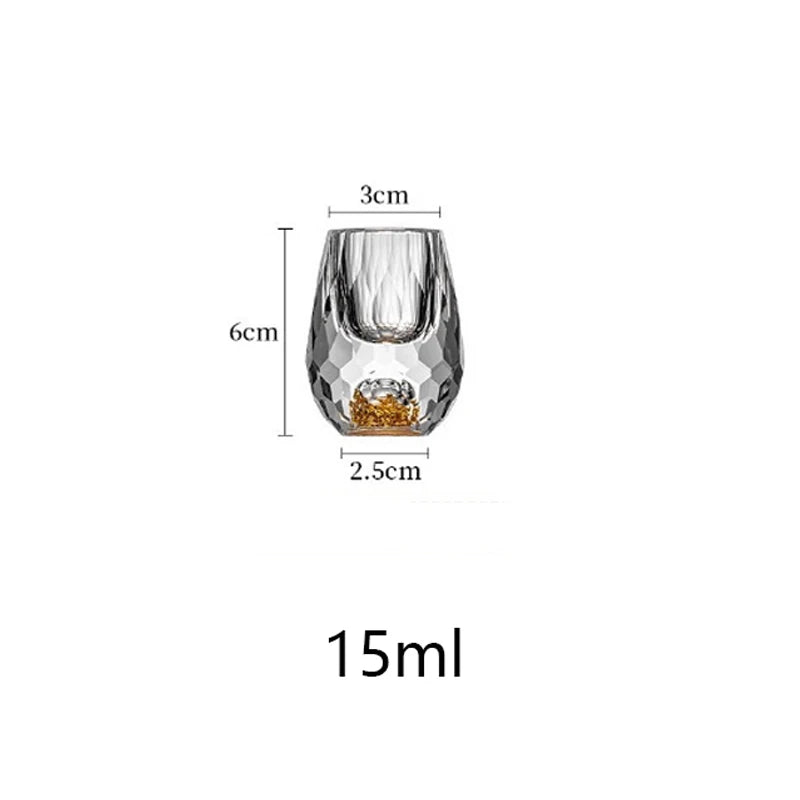 YWDL 1/2/4/6pcs Luxury Crystal Glass Vodka Sake Shochu Bar Liqueur Gold Foil Glass Tea Cup Gift Hard Liquor Wine Glasses 15ml