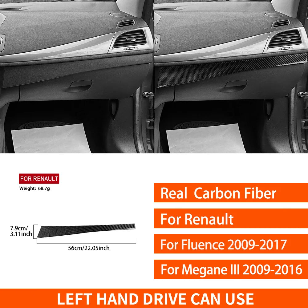 For Renault Fluence Megane 3 RS 2009-2017 Real Carbon Fiber Stickers Central Radio AC/CD Shift Door Panel Car Trim Accessories