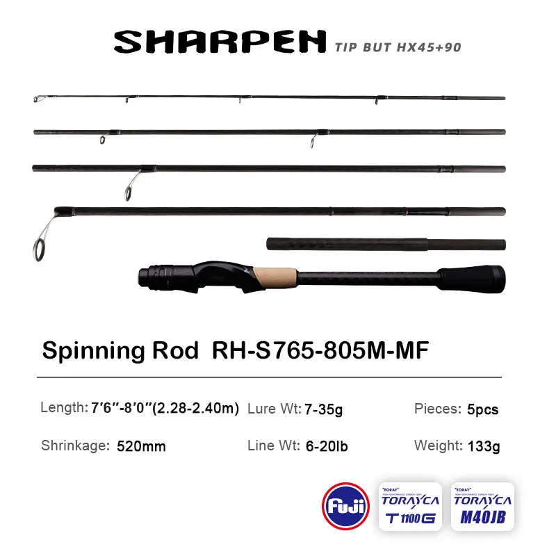 PURELURE SHARPEN Soft Lure Long Spinning and Casting XF/MF Action Rods FUJI Components Bass Pike Rod Fishing Rod Spinning Reel