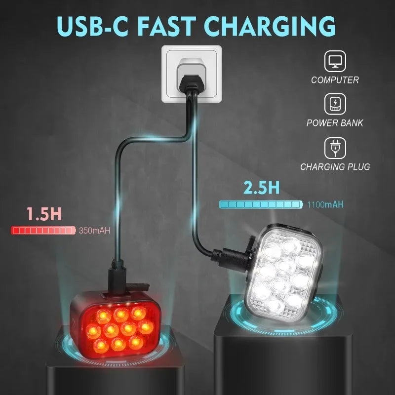 BUCKLOS USB Rechargeable Bike Light COB/LED Waterproof Headlight or Taillight 1100mAh