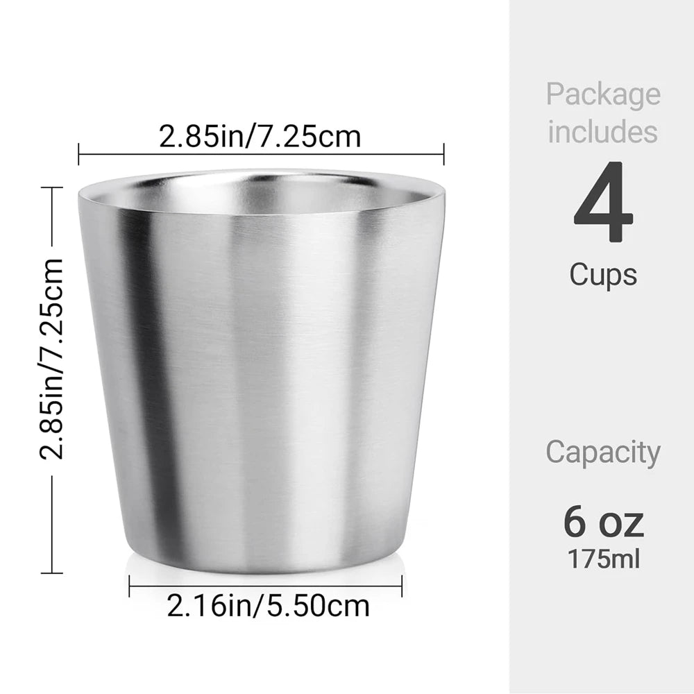 Stainless Steel Cups 10oz 6oz Camping Mugs 4pcs Reusable Premium Metal Cup Double Wall Drinking Tumbler for BBQ Home Drink Tools