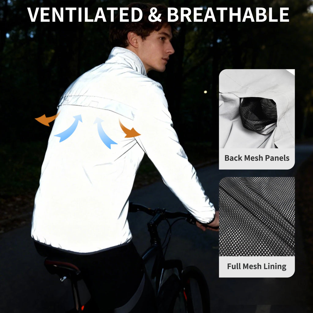 WOSAWE Full Reflective Cycling Jacket Winter Autumn Bicycle Windbreaker Bike Soft Windproof Waterproof Running Jacket Men's Coat