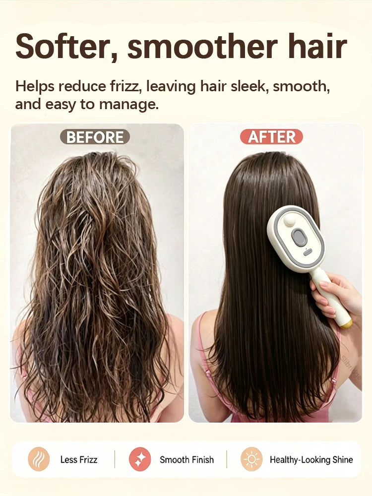 Rechargeable steam hair straightening brush with water spray, anti-frizz, Beige/Pink/Purple