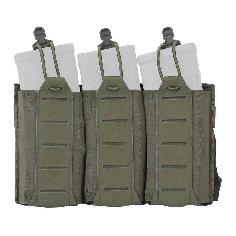 Triple Mag Pouch 5.56/7.62mm Lightweight Open Top Elastic MOLLE Mount Multi Caliber Field Use Hunting Vest Waist Gear Carrier