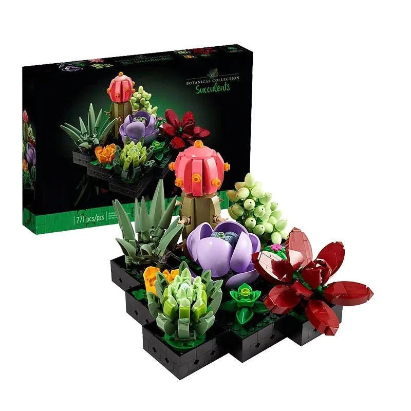 Succulents Plant Building Set, 771 PCS DIY Bonsai Brick for Home Desk Decor, Relaxing Project Gift for Adults