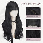 Long wavy synthetic wig 26 inch heat resistant, black or wine red or orange