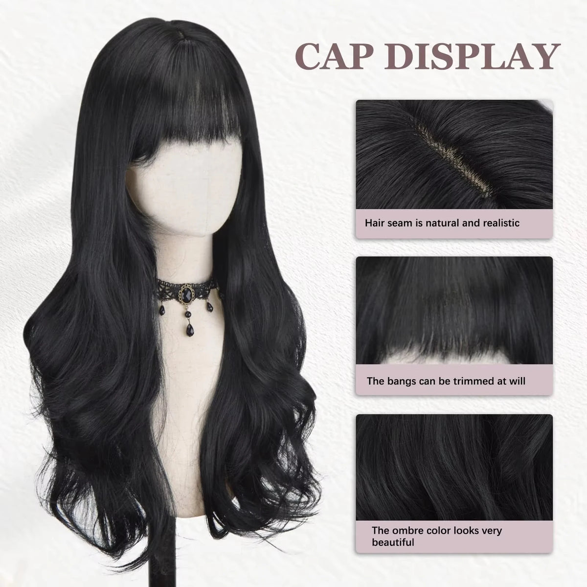 Long wavy synthetic wig 26 inch heat resistant, black or wine red or orange