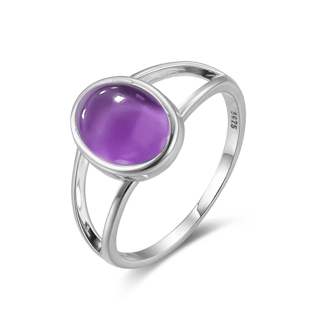 925 Sterling Silver Natural Stone Rings With Amethyst Simple Purple Oval Ring 8*10mm Fine Jewelry Friends Gifts for Women
