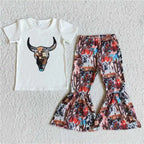 Wholesale No Moq Mama Baby Girl Clothes Short Sleeve Shirt Leopard Bell Bottom Pants Outfits Toddler Children Mother's Day Set