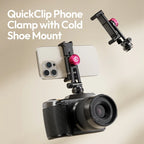 Ulanzi MA61 QuickClip Phone Clamp with Cold Shoe Mount with 360° Rotation 1/4" Screw 65-90mm Width for Tripod Video Light Mount